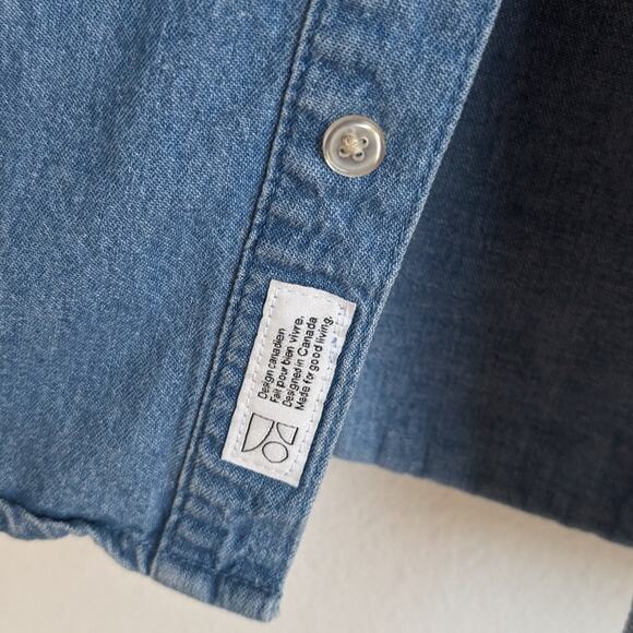 Frank & Oak Clark Blue Denim Relaxed Fit Button Up Long Sleeve Shirt, size L - Picture 4 of 8